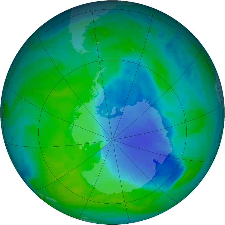 Antarctic ozone map for 21 December 1999